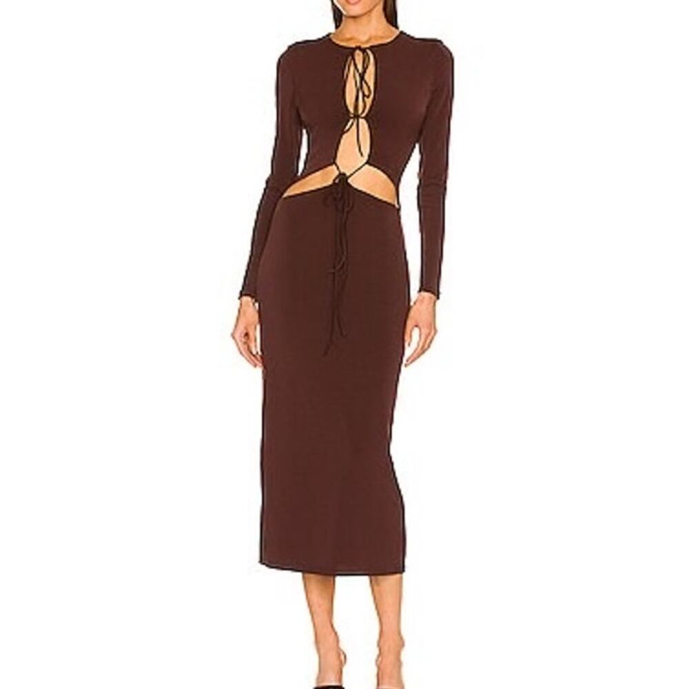 Aya Muse Perugia Dress long sleeve tie front chocolate brown size large L